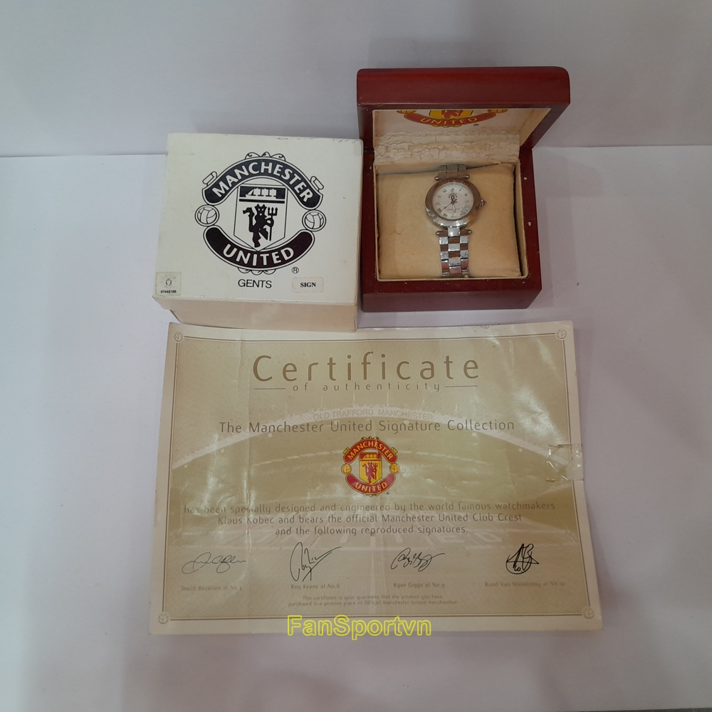 CHÍNH HÃNG đồng hồ Manchester United Klaus Kobec hình chữ ký Beckham Keane Giggs Nistelrooy bóng đá 