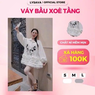 Váy bầu nữ babydoll LYSAVA tay dài mix chân váy bèo đầm bầu thiết kế dáng ngắn đi chơi đi tiệc V302