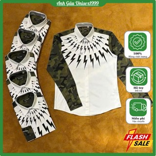 Áo Sơ Mi Nam Tia Sét Hoạ Tiết Xanh Loang, Hàng QC Không Nhăn