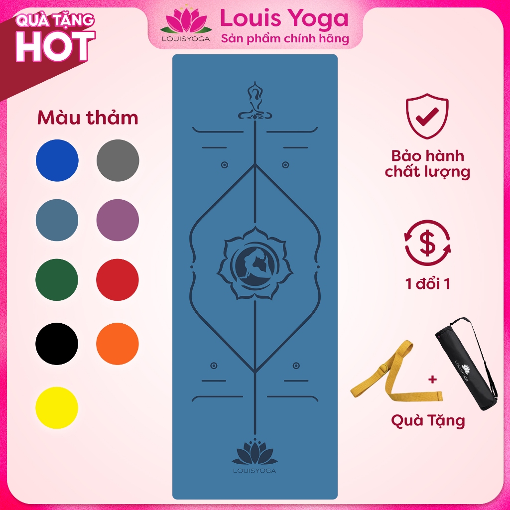 Thảm tập Yoga cao su Louis Yoga - BASIC - Siêu thấm hút, Thiết kế 2 lớp, Mặt bóng, Vệ sinh dễ dàng, Độ bám tốt