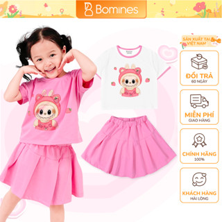 Set váy bé gái Labubu Bomines, Bộ áo chân váy dễ thương cho bé 4-12 tuổi 14-36kg SETCVLABUBU