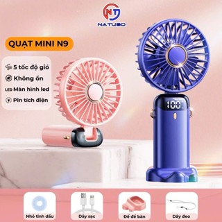 Quạt cầm tay mini tích điện pin 6000mah tặng chân đế để bàn nhỏ gọn 5 tốc độ gió Natuso N9