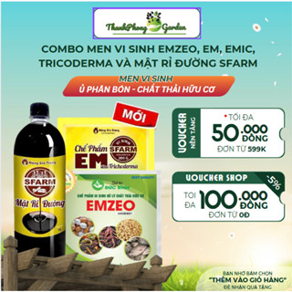 Combo men vi sinh Emzeo, EM, Emic, Tricoderma và mật rỉ đường Sfarm (1L) giúp khử mùi hôi phân bón rác thải nhà bếp