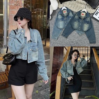 Áo Khoác Jean Nữ Croptop Wash Màu Xanh Dơ Chất Vải Dày Dặn Dáng Ngắn Tôn Dáng Dễ Phối Đồ