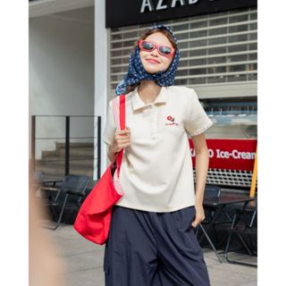 Áo thun polo nữ tay ngắn thêu hoa THE C.I.U, áo kiểu cổ bẻ cotton basic tay phối ren - Tera Polo Tee