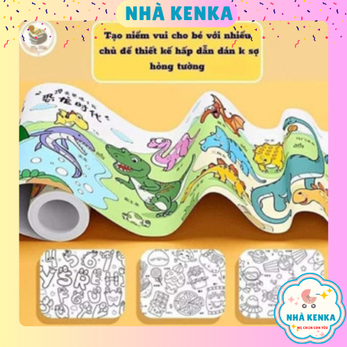 ( Dài 3m) Tranh cuộn tô màu dán tường cho bé, có thể cắt dán, dài 3m