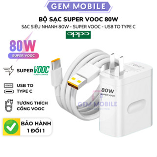 Bộ Củ Cáp Sạc Siêu Nhanh Oppo 80w Super Vooc Đầu Type C, Dây Cáp Usb to Type C Lõi Cam Dùng Cho Oppo/Realme/Vivo/Oneplus