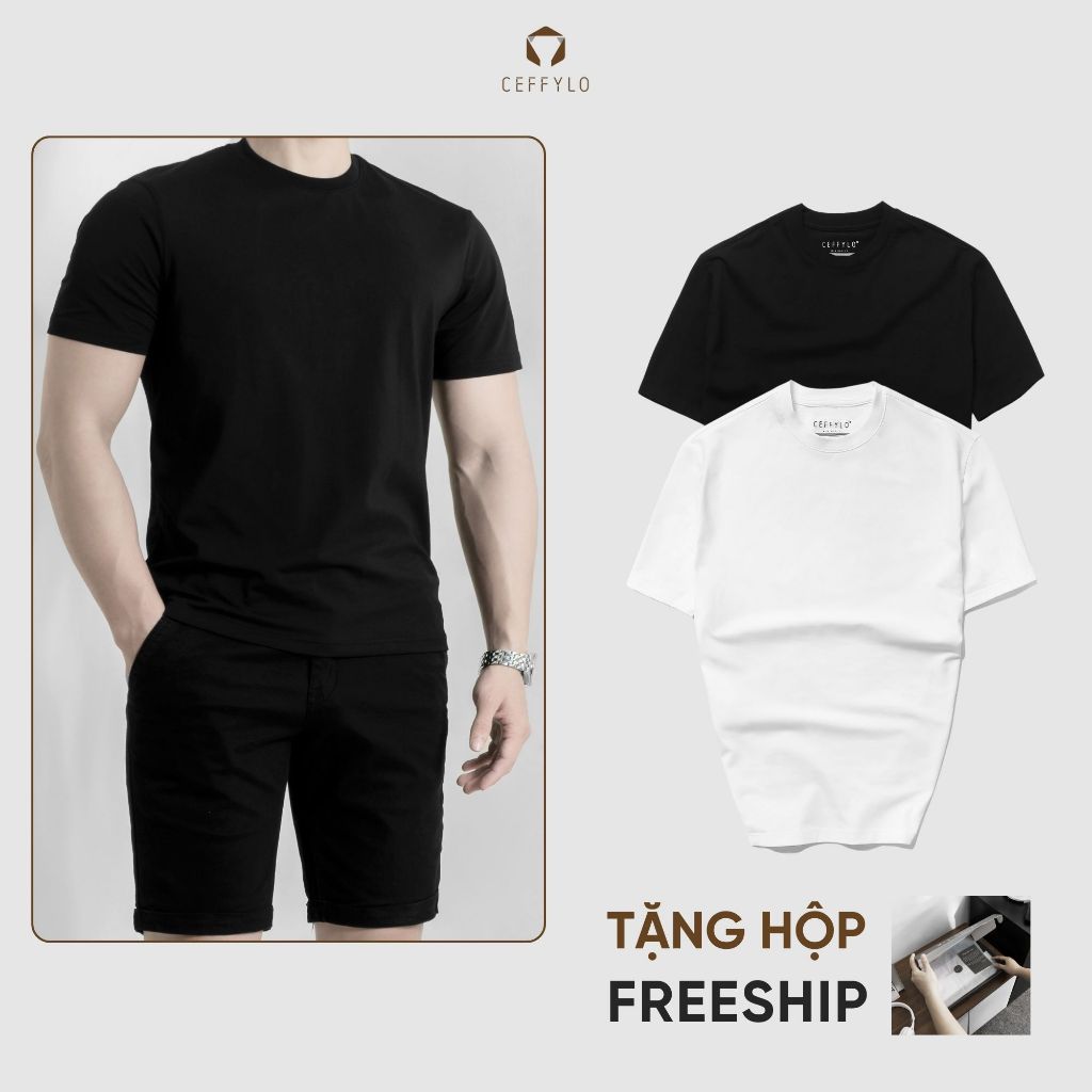 Áo Phông Nam Trơn CEFFYLOVIETNAM, Áo Thun Nam Chất Cotton Thoáng Mát Co Giãn Mềm Mịn Form Slimfit