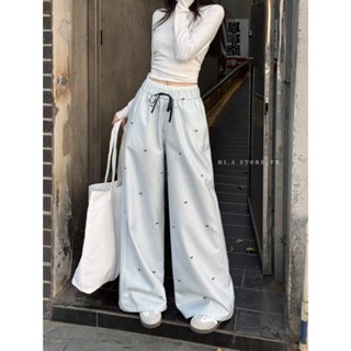 Quần ống rộng nữ kẻ sọc phối hình nơ siêu xinh chất vải đũi lạnh mềm mịn thoáng mát mặc mùa hè