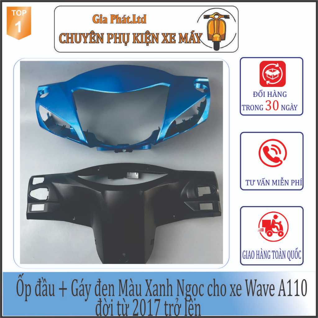 [ CÓ BÁN LẺ] Ốp đầu C110 Màu Xanh Ngọc + Gáy đen C110 cho xe Wave Anpha 110 đời từ 2017 trở lên