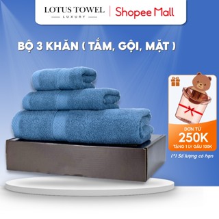 Bộ 3 Khăn Tắm, Gội, Lau mặt LOTUS TOWEL 100% Cotton Cao Cấp Mềm Mịn Thấm Hút Không Ra Màu