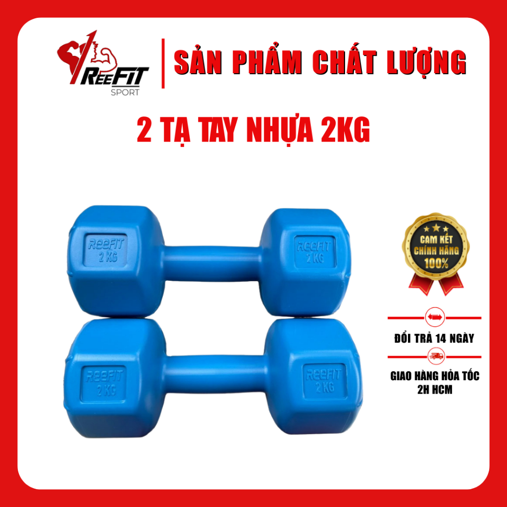 Bộ 2 tạ tay nhựa bát giác Reefit 2kg màu xanh có ruột (gồm 2 tạ 2kg)