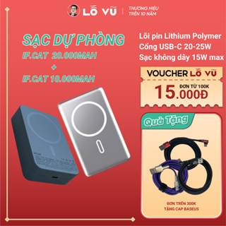 Pin dự phòng không dây IF.CAT 20.000mAh + 10.000mAh, Pin Lithium Polymer, Sạc không dây 15W max, sạc dự phòng