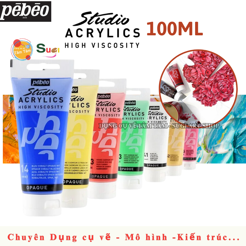 Màu Acrylic Pebeo 100ml, studio acrylics Pebeo 100ml , Màu vẽ canvas , Vẽ nhựa , Caosu