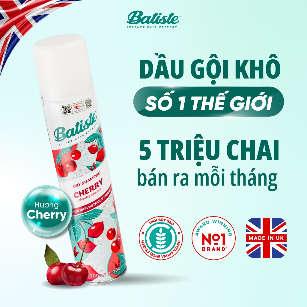 Dầu Gội Khô Batiste Hương Cherry 200ml Hết Ngứa, Hết Bết Dính Tóc Bồng Bềnh Tức Thì