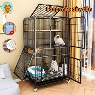 Chuồng Cho Mèo 2 Tầng Chuồng Mèo Đen Trắng có bánh xe Biệt Thự Mèo Nền Tảng Lớn Nhà Cho Mèo
