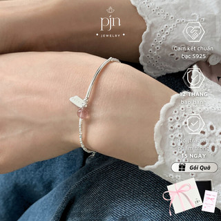  Vòng Tay Bạc Charm Lucky Lắc Tay Bạc S925 PJN May Mắn Điểm Thạch Anh Dâu Hồng Phong Thủy Dành Cho Nữ VT07 