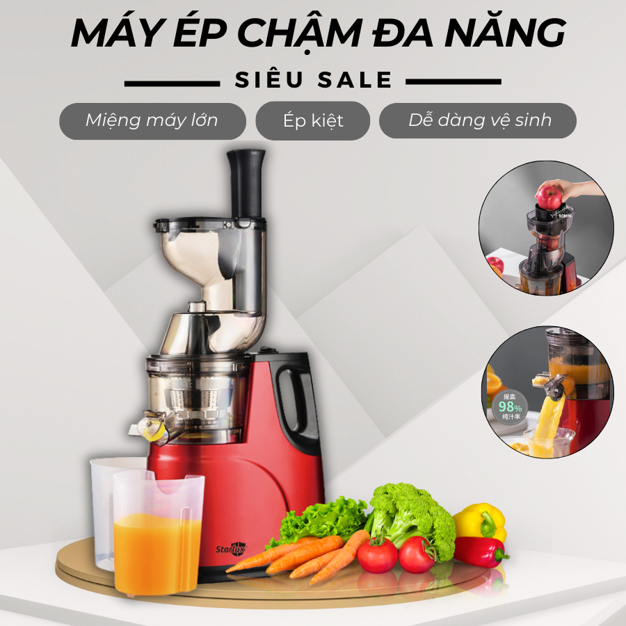 Máy Ép Chậm Công Nghiệp Công Suất Lớn 500W, Ép Hoa Quả Giữ Nguyên Dinh Dưỡng, Dễ Dàng Vệ Sinh
