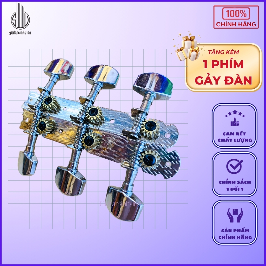 Khoá Đàn Guitar Acoustic Chính Hãng HF Màu Bạc | Trọn Bộ Đầy Đủ Ốc Vít