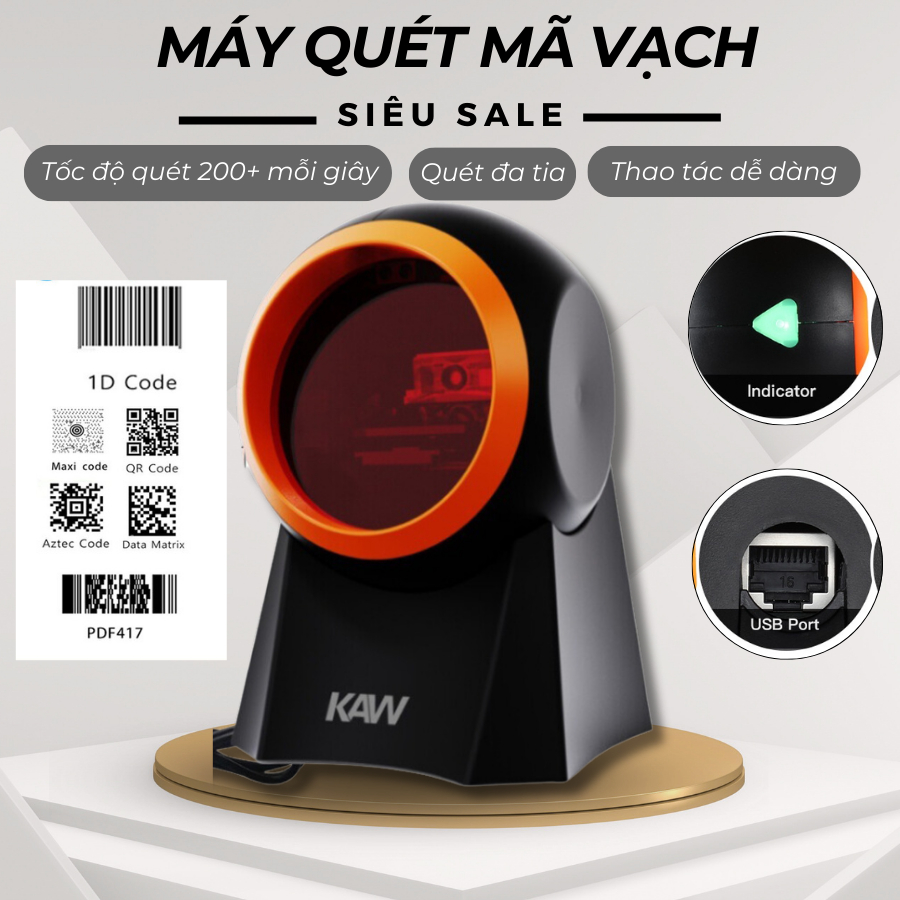Máy Quét Mã Vạch Đa Tia Để Bàn KAW- Công Nghệ Mới CMOS, Dễ Dàng Sử Dụng, Tốc Độ Cực Nhanh