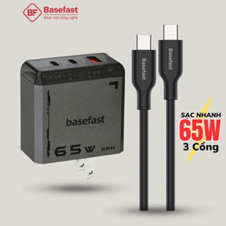 Bộ sạc nhanh Type C 65W Basefast củ sạc 3 cổng kèm dây 100w cho samsung xiaomi Mac laptop ip 15 16