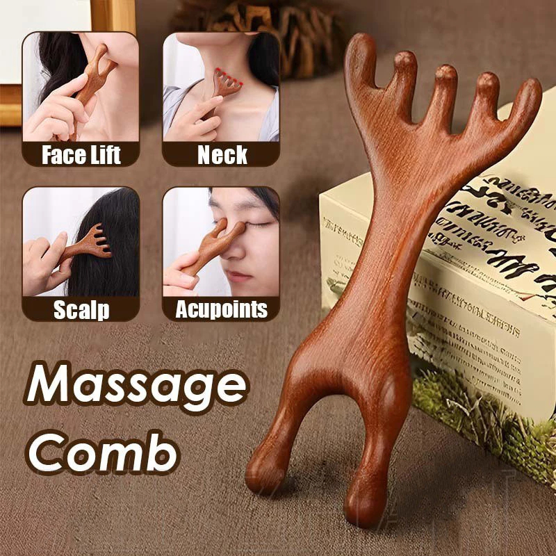 🌸Năm Móng Vuốt Gỗ Hươu Lưu Thông Máu Cạo Bàn Chải Cơ Thể Kinh Tuyến Thúc Đẩy Da Đầu Massage Lược Nữ Máy Mát Xa Mặt