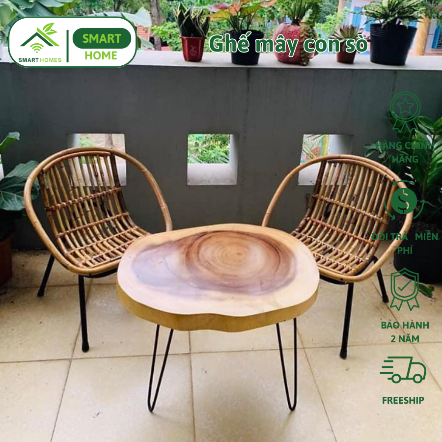 Ghế lười thư giãn mây tre con sò, trang trí sân vườn ban công, phòng khách, bàn ghế uống trà