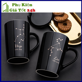 Cốc sứ in hình 12 cung hoàng đạo, có kèm nắp, tặng kèm thìa .Ly uống nước pha cà phê dung tích 420ml