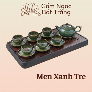 Ấm Chén Pha Chè XANH TRE, Ấm chén Gốm Sứ Bát Tràng, Ấm chén uống trà, ấm chén tử sa Gốm Ngọc