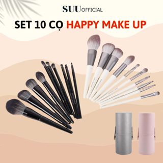 Bộ Cọ Trang Điểm HAPPY MAKEUP 10 Cây Cao Cấp Bằng Lông Thú Siêu Mềm Mại Make Up Cá Nhân Chuyên Nghiệp