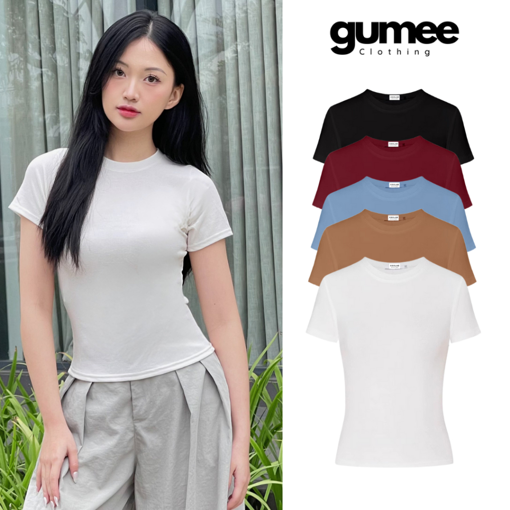 Áo ôm body nữ ngắn tay cổ tròn Gumee, áo thun nữ baby tee thắt eo thun gân lạnh cộc tay co giãn -GTL | BigBuy360 - bigbuy360.vn
