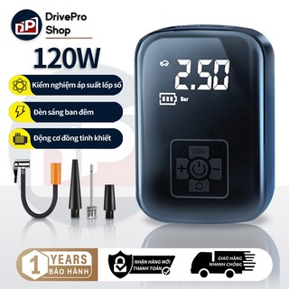  Máy Bơm Hơi Ô Tô Xe Máy không dây tặng kèm dây sạc-Màn Hình LED Hiển Thị Điện Áp 