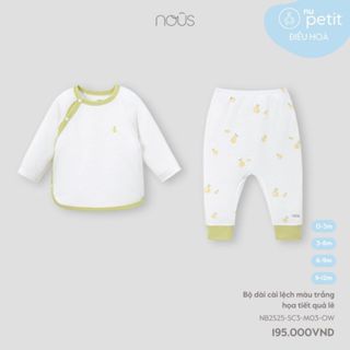 Nous Baby Bộ dài cài lệch màu trắng họa tiết bé trai bé gái mệm mịn mát nhẹ BST T4