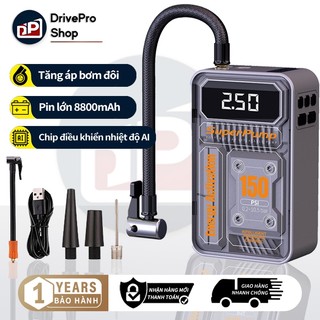  Bơm lốp xe hơi đa năng mini công suất 120W áp suất 150 PSI cầm tay không dây nhỏ gọn 