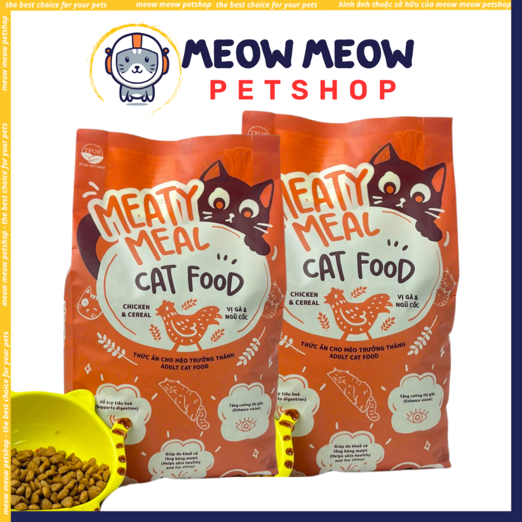 Hạt cho mèo MEATY MEAL Túi 1KG. Thức ăn khô dinh dưỡng cho mèo Meaty Meal Tfor