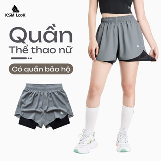 Quần Short Thể Thao Nữ Ngắn 2 Lớp Tập Gym Yoga KSM Menswear thiết kế xẻ bầu Q271