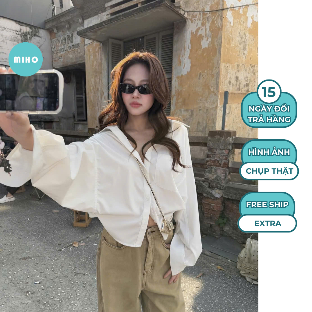 Áo Sơ Mi Croptop Dáng Rộng, Áo Somi Kiểu Dây Buộc Lưng Tay Rộng Chất Vải Thô Nến Miho House | BigBuy360 - bigbuy360.vn