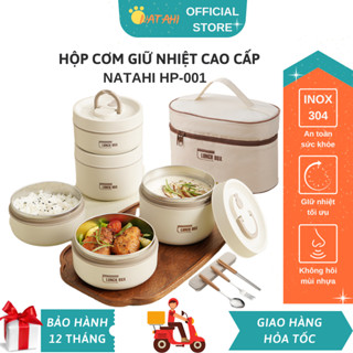 Hộp đựng cơm giữ nhiệt văn phòng lúa mạch NATAHI HP001 Inox 304 chống gỉ cao cấp, sang trọng, làm quà tặng