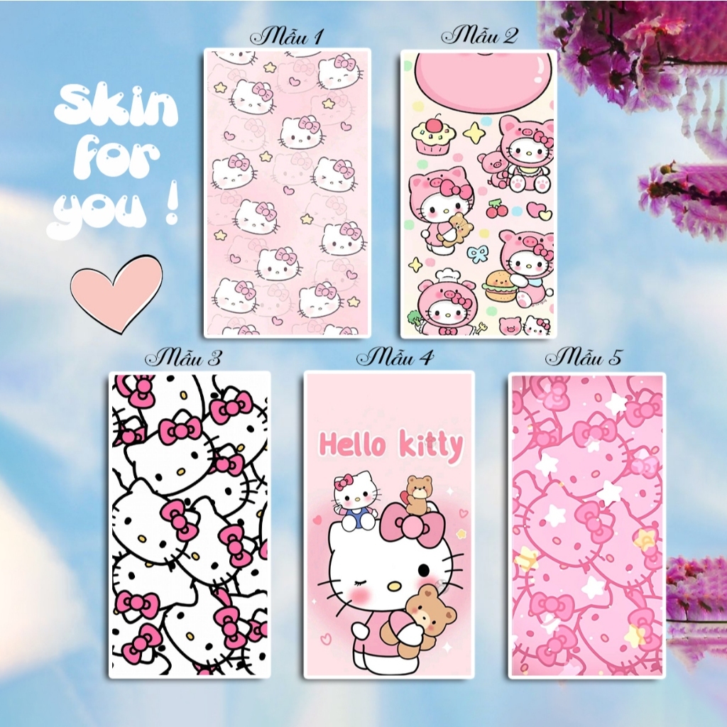Miếng dán in hình Hello Kitty dán cho mọi dòng máy, phủ kim tuyến bling (NHẮN TÊN MÁY CHO SHOP)