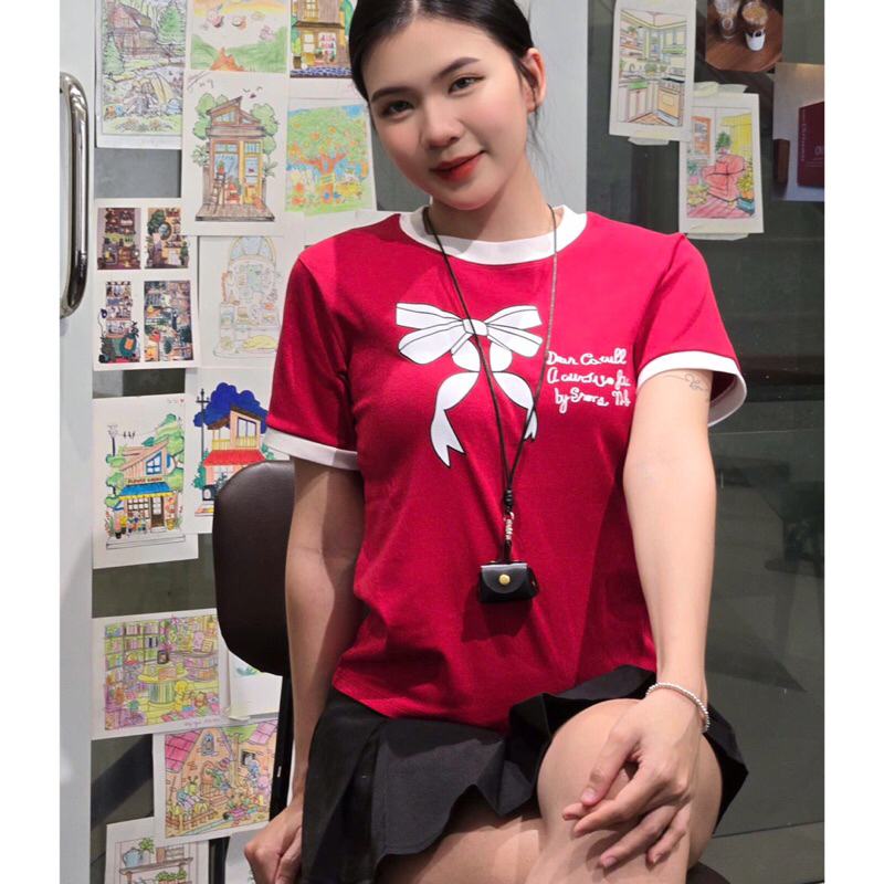 K08 | Áo Thun Nữ Cotton Borip Cao Cấp – Co Giãn 4 Chiều, Form Chuẩn, Họa Tiết Nơ Xinh – Freesize