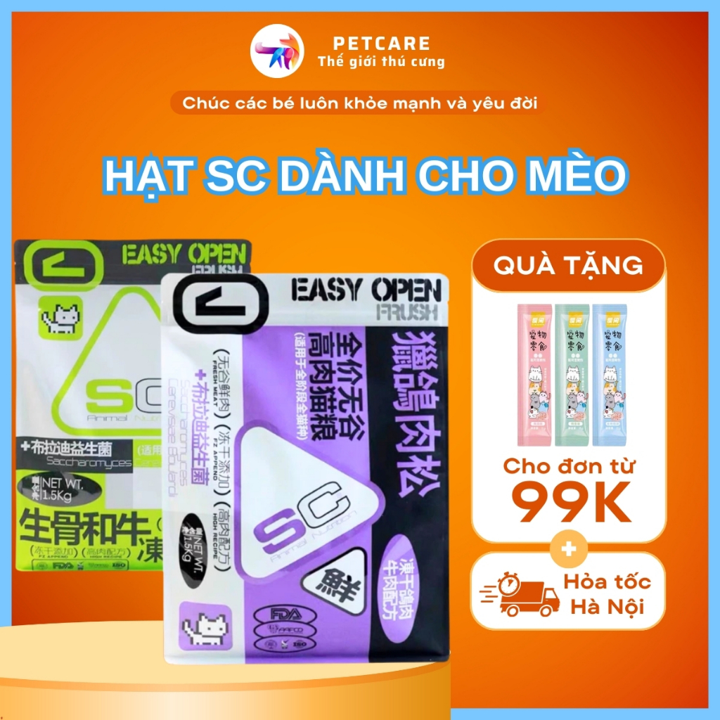 Hạt SC topping cho mèo mọi lứa tuổi giàu protein Thức ăn bổ sung men vi sinh tiêu hoá Petcare
