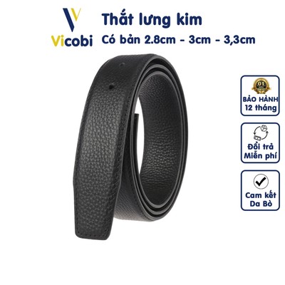 Thắt lưng không đầu khóa da bò Vicobi KM, dây nịt không mặt dạng kim xỏ bản 2.8cm - 3.0cm - 3.3cm