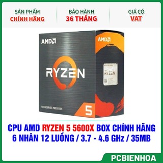  Bộ vi xử lý AMD Ryzen 5 5600X   3.7GHz Boost 4.6GHz   6 nhân 12 luồng   32MB   AM4-36T 