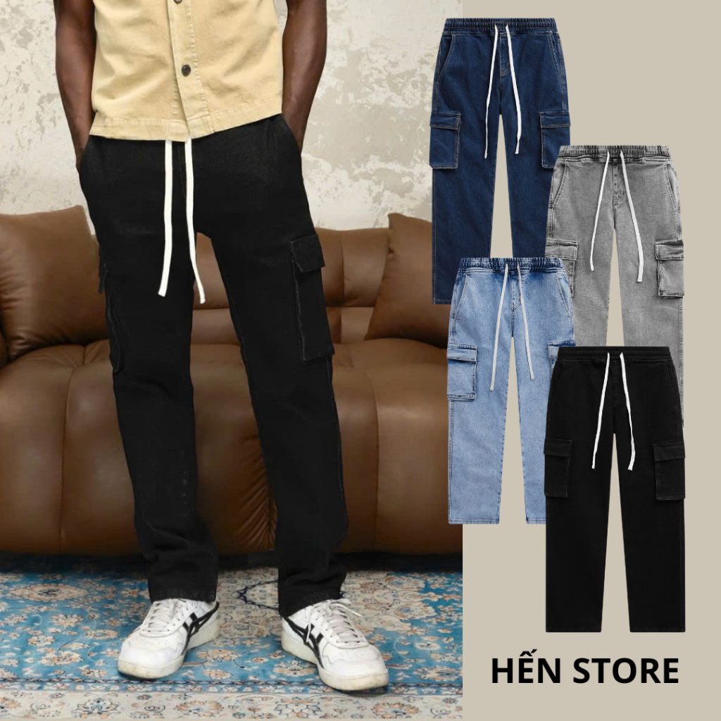 [HẾN STORE MENSWEAR] [FORM RỘNG] Quần jean cargo relax Heboz D103, quần dài túi hộp nam vải denim co