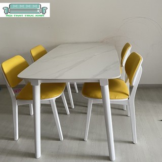 Bộ bàn ăn 4 ghế + bàn đá  ceramic( Freeship HCM Dĩ An BH )