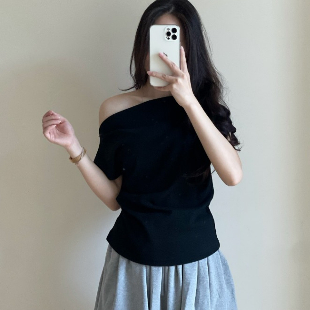 Áo kiểu nữ lệch vai xếp ly eo điệu đà, áo thun trễ vai form vừa chất vải tăm co dãn mềm mịn MA 315 | BigBuy360 - bigbuy360.vn