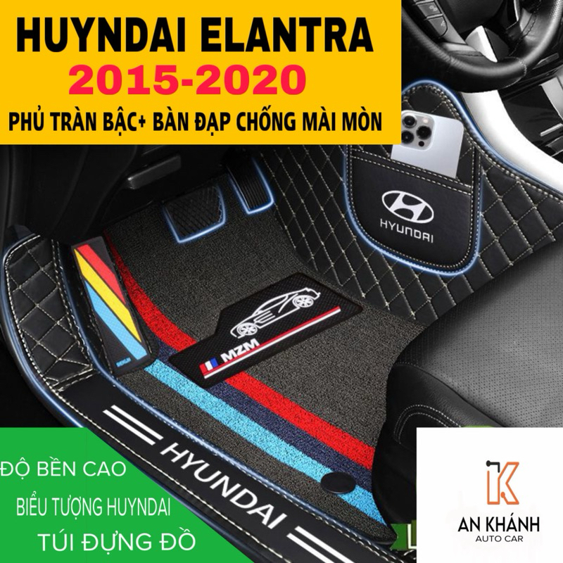 Thảm lót sàn cho xe Huyndai Elantra (2015-2020) - Full tràn viền logo- Da 6D cao cấp - Không mùi, Chống nước, Chống xước