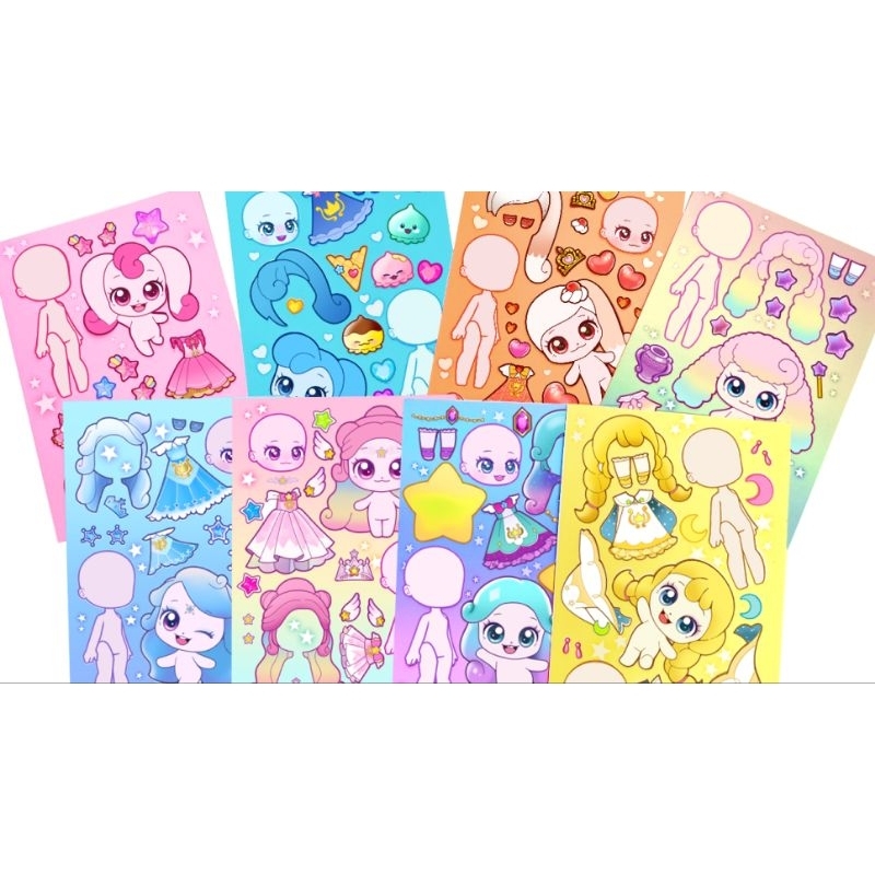 Cắt dán thủ công 8 sticker Công chúa cầu vồng - Đồ chơi búp bê giấy- Gacha Catch Teenieping bộ sưu t