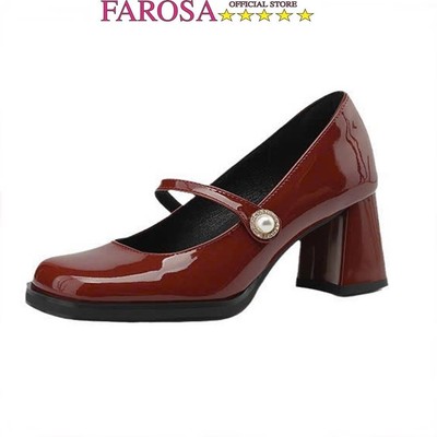 Guốc nữ cao gót quai dán ngọc FAROSA -H121 giày cao gót 7cm chất da bóng cực sang chảnh