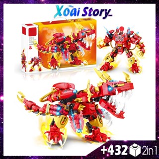 Đồ chơi lắp ráp, mô hình robot biến hình khủng long đỏ +432 chi tiết